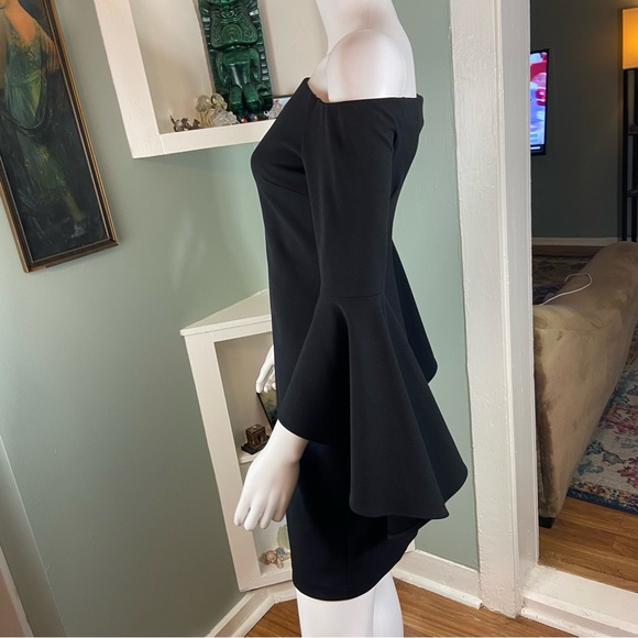 Vince Camuto Black Off-Shoulder Bell Flared Sleeve Mini Dress Bodycon Sheath - Picture 8 of 15
